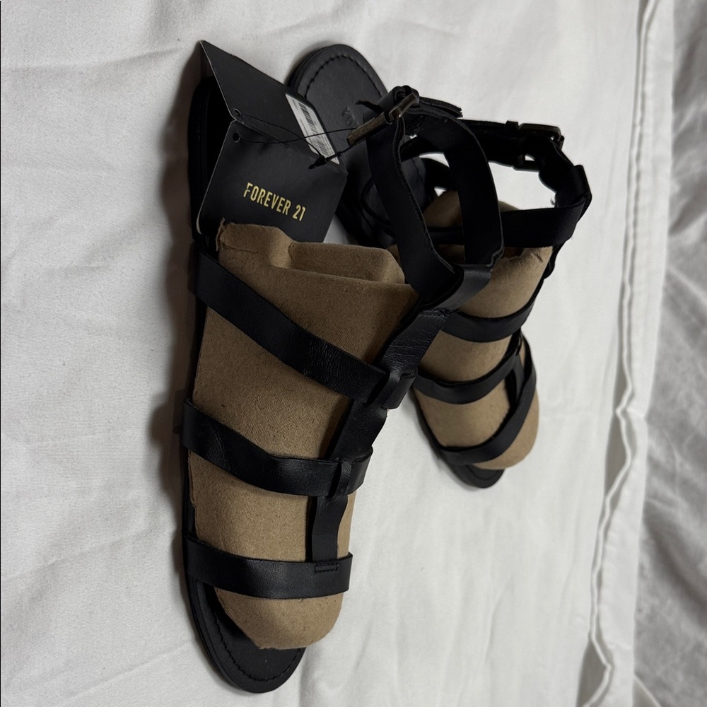 Forever 21 Elegant Black Strappy Sandals size 9 women sit high on ankle - Picture 3 of 12